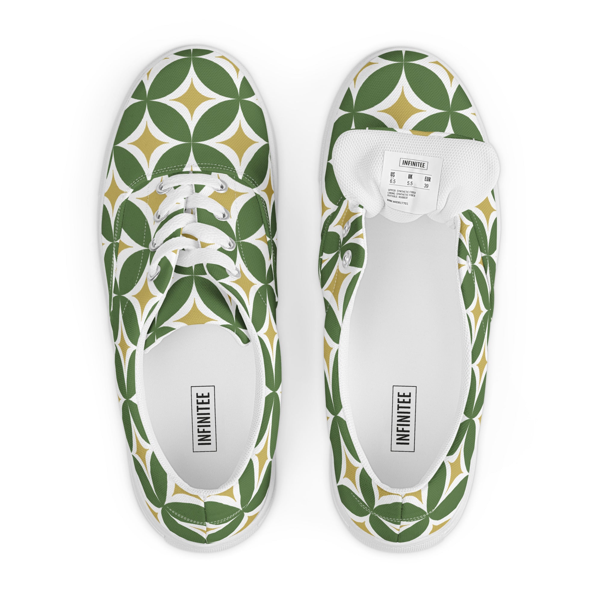 Green Retro Circles - Men’s lace-up canvas shoes Mens Lace Up Canvas Shoes Printed Offshore
