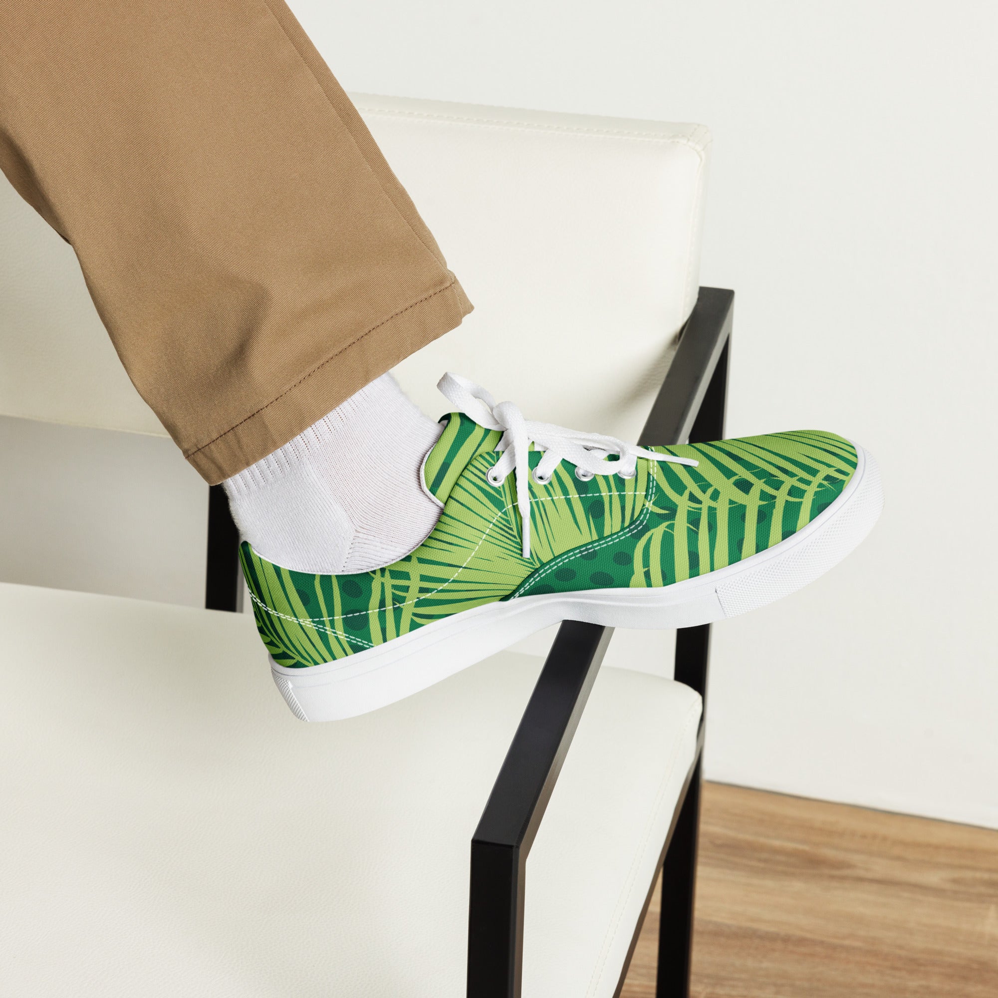 Palm Leaves - Men’s lace-up canvas shoes Mens Lace Up Canvas Shoes Plants Printed Offshore