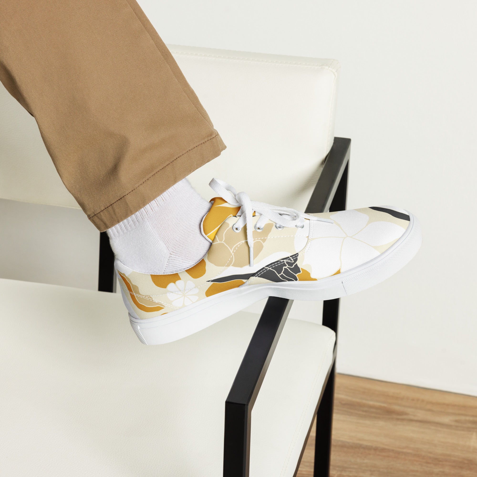 Yellow Leaves - Men’s lace-up canvas shoes Mens Lace Up Canvas Shoes Printed Offshore