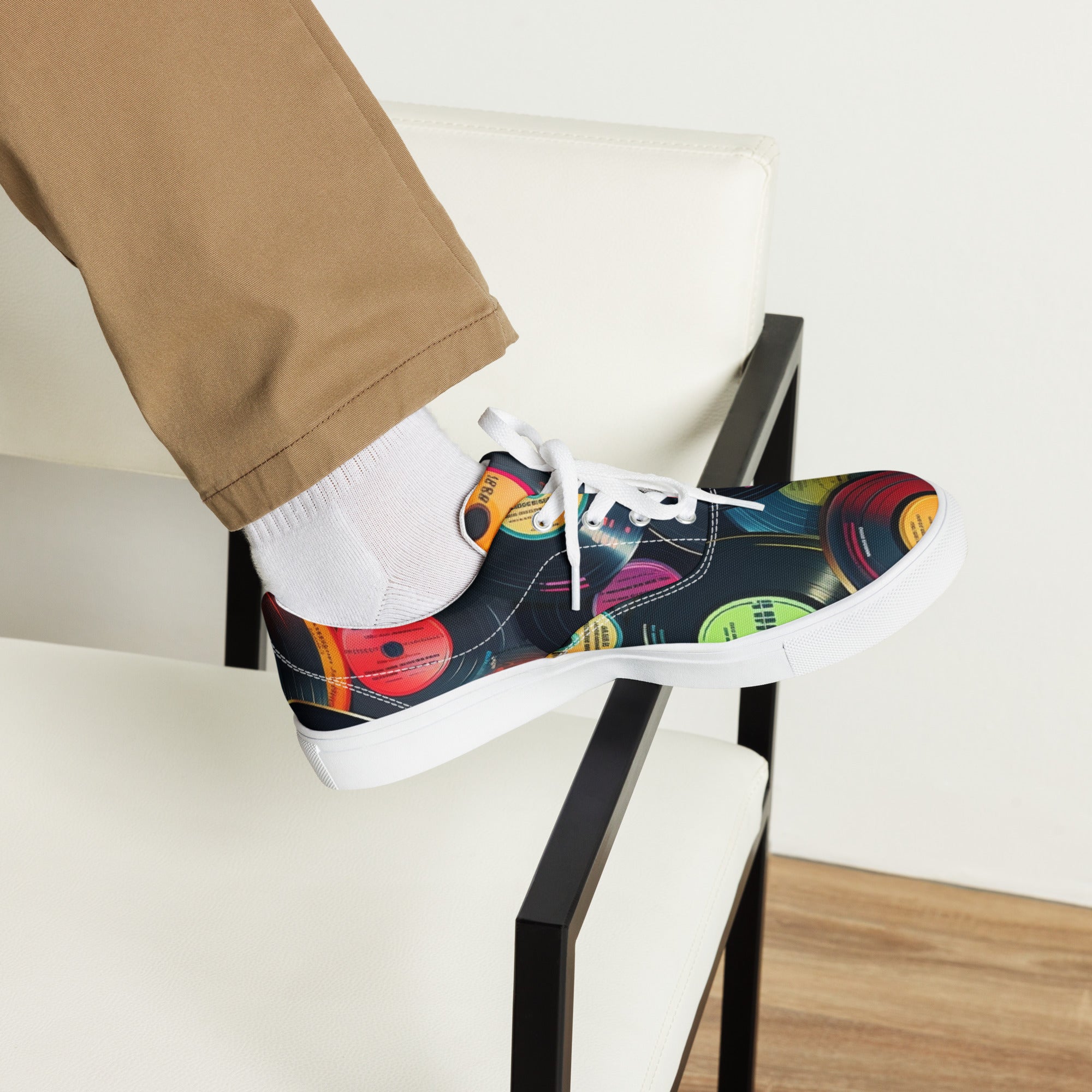 Retro Vinyl Records - Men’s lace-up canvas shoes Mens Lace Up Canvas Shoes Printed Offshore