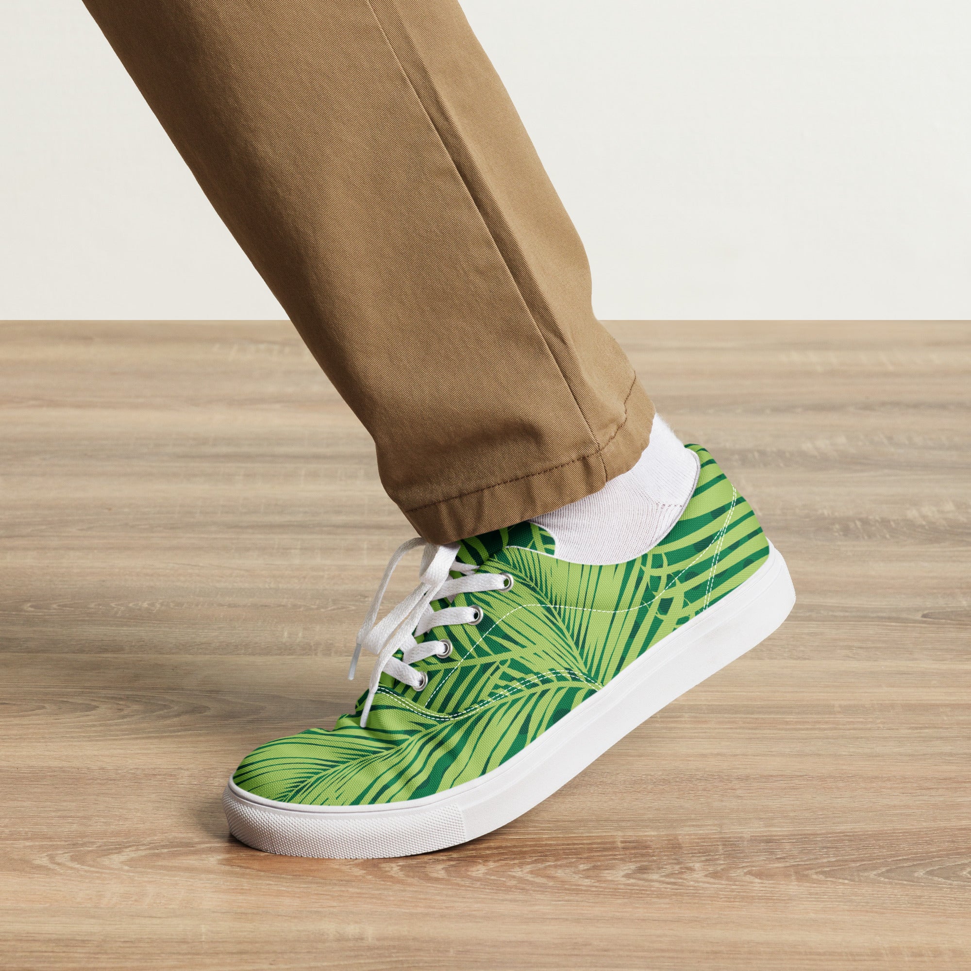 Palm Leaves - Men’s lace-up canvas shoes Mens Lace Up Canvas Shoes Plants Printed Offshore
