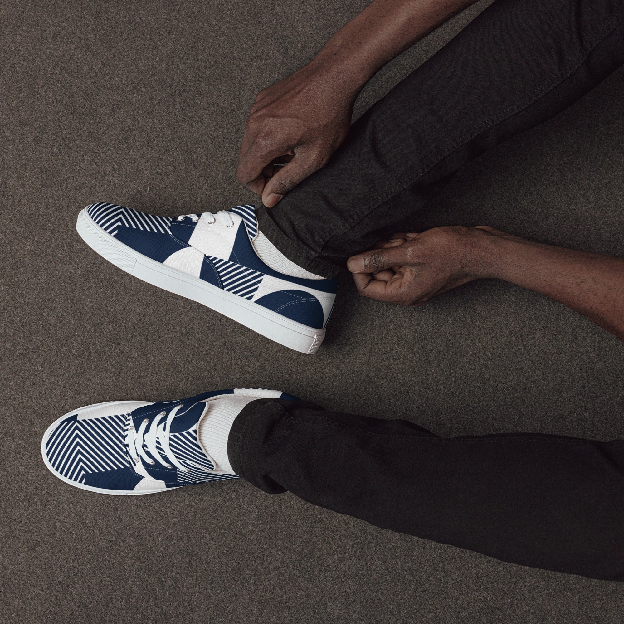 Blue Geometric - Men’s lace-up canvas shoes 13 Mens Lace Up Canvas Shoes Printed Offshore