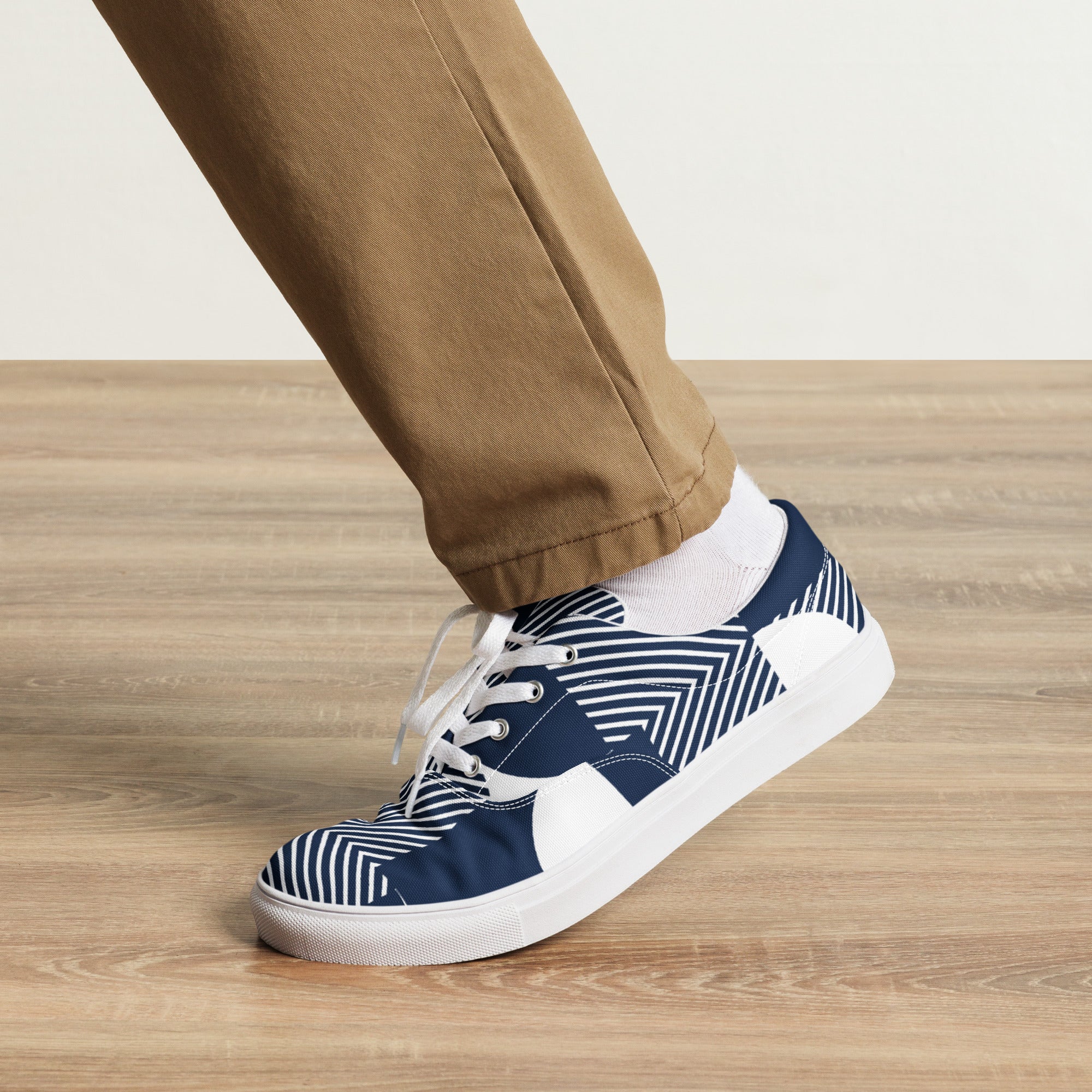 Blue Geometric - Men’s lace-up canvas shoes Mens Lace Up Canvas Shoes Printed Offshore