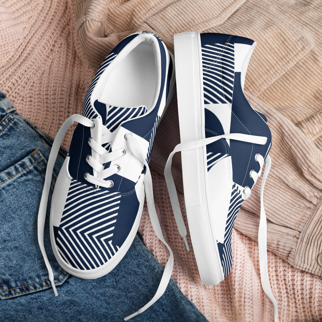 Blue Geometric - Men’s lace-up canvas shoes Mens Lace Up Canvas Shoes Printed Offshore