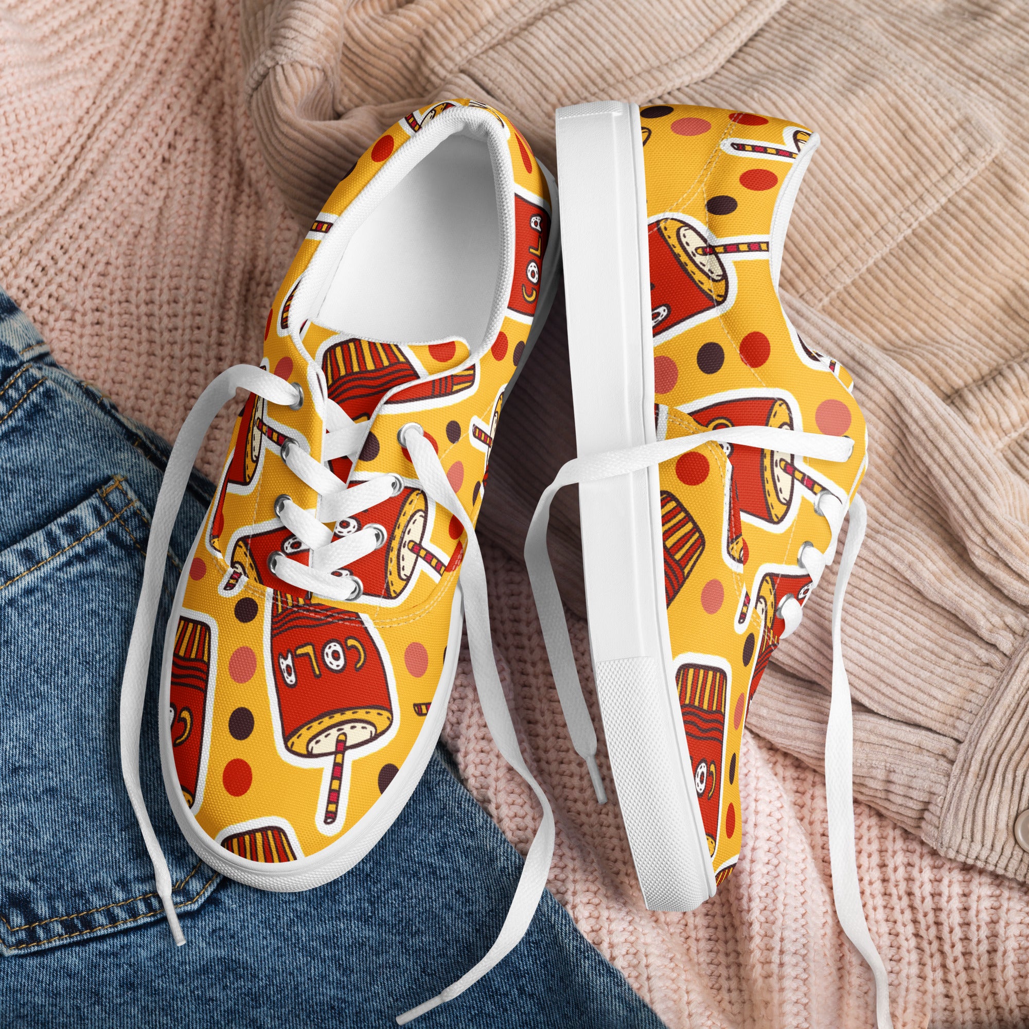 Cola - Men’s lace-up canvas shoes Mens Lace Up Canvas Shoes Food Printed Offshore