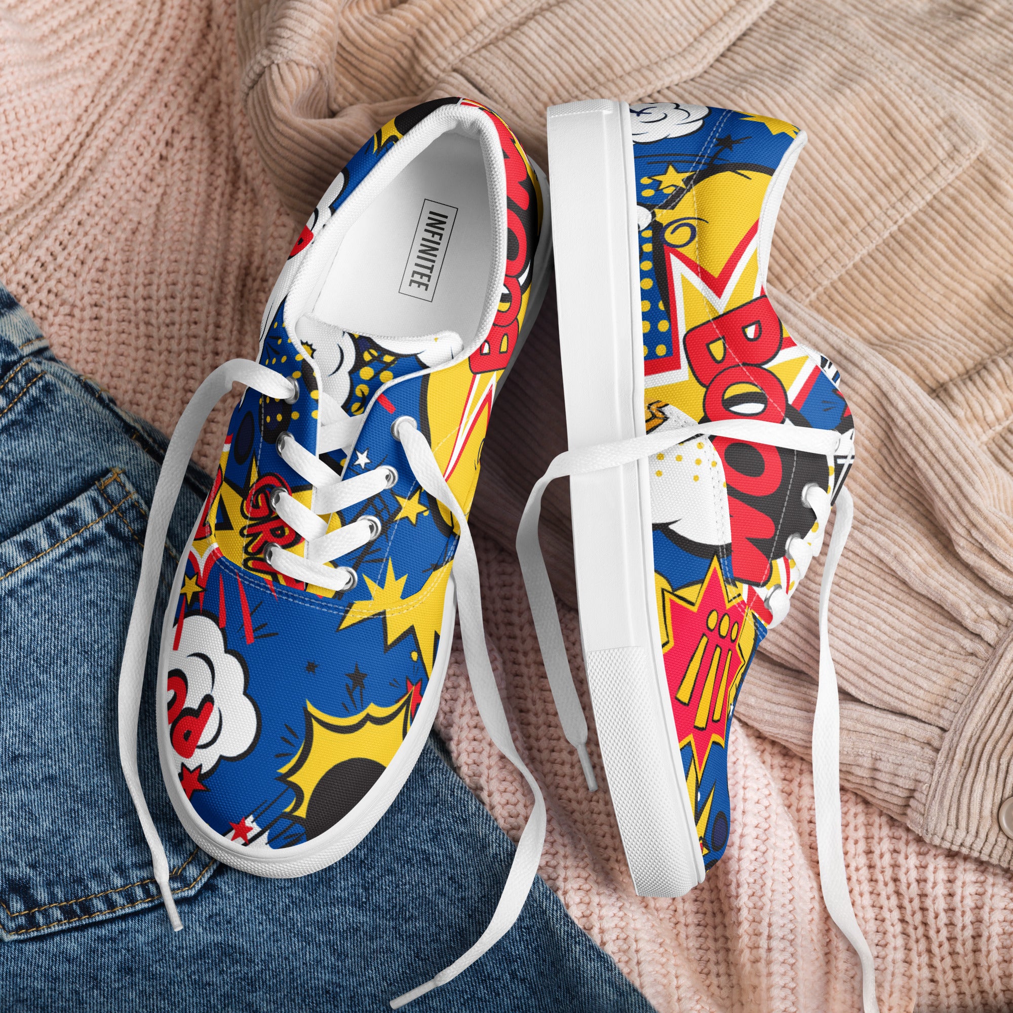 Comic Book Blue - Men’s lace-up canvas shoes Mens Lace Up Canvas Shoes Printed Offshore