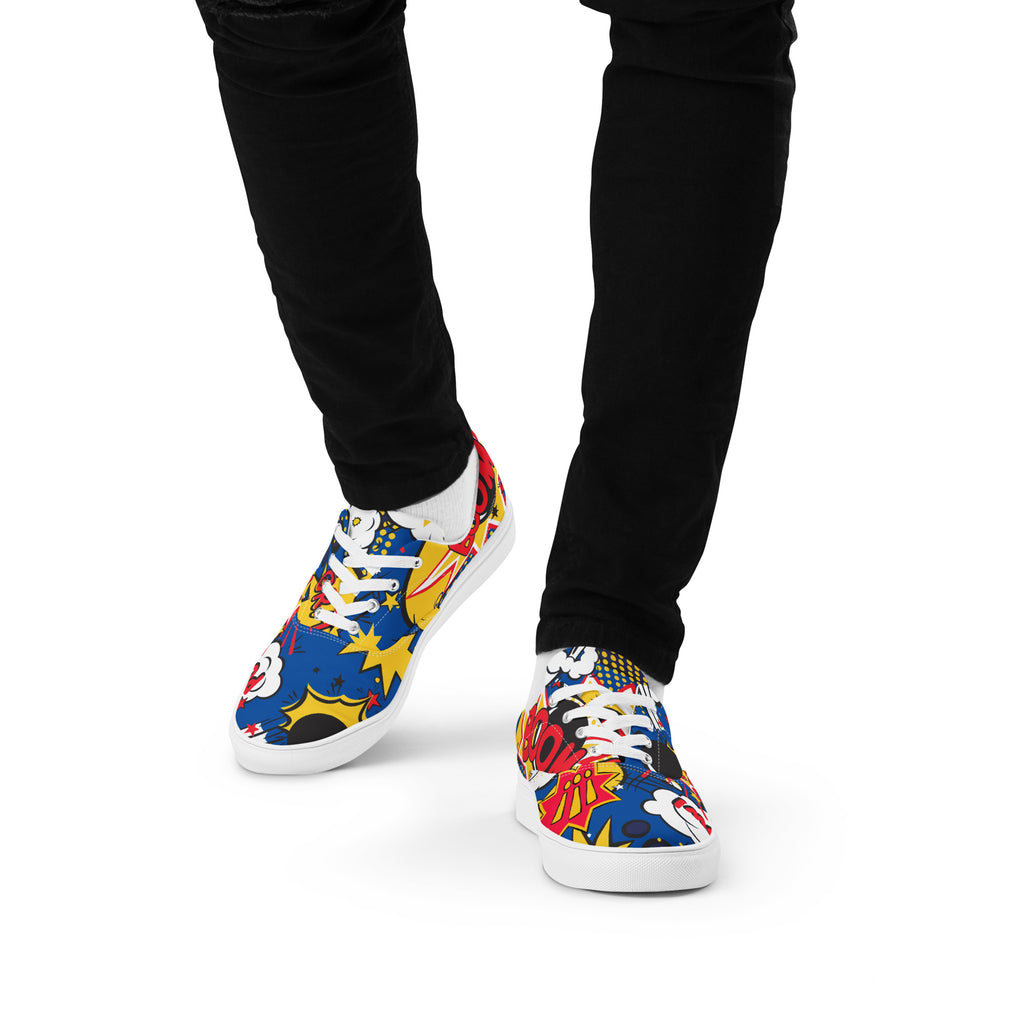 Comic Book Blue - Men’s lace-up canvas shoes Mens Lace Up Canvas Shoes Printed Offshore