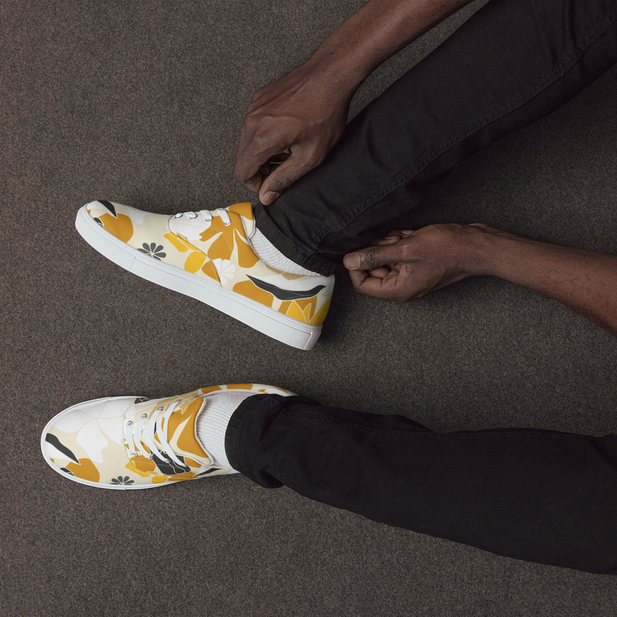 Yellow Leaves - Men’s lace-up canvas shoes 13 Mens Lace Up Canvas Shoes Printed Offshore