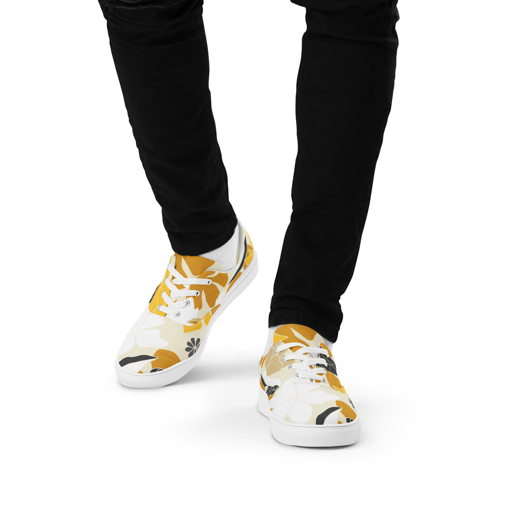 Yellow Leaves - Men’s lace-up canvas shoes Mens Lace Up Canvas Shoes Printed Offshore
