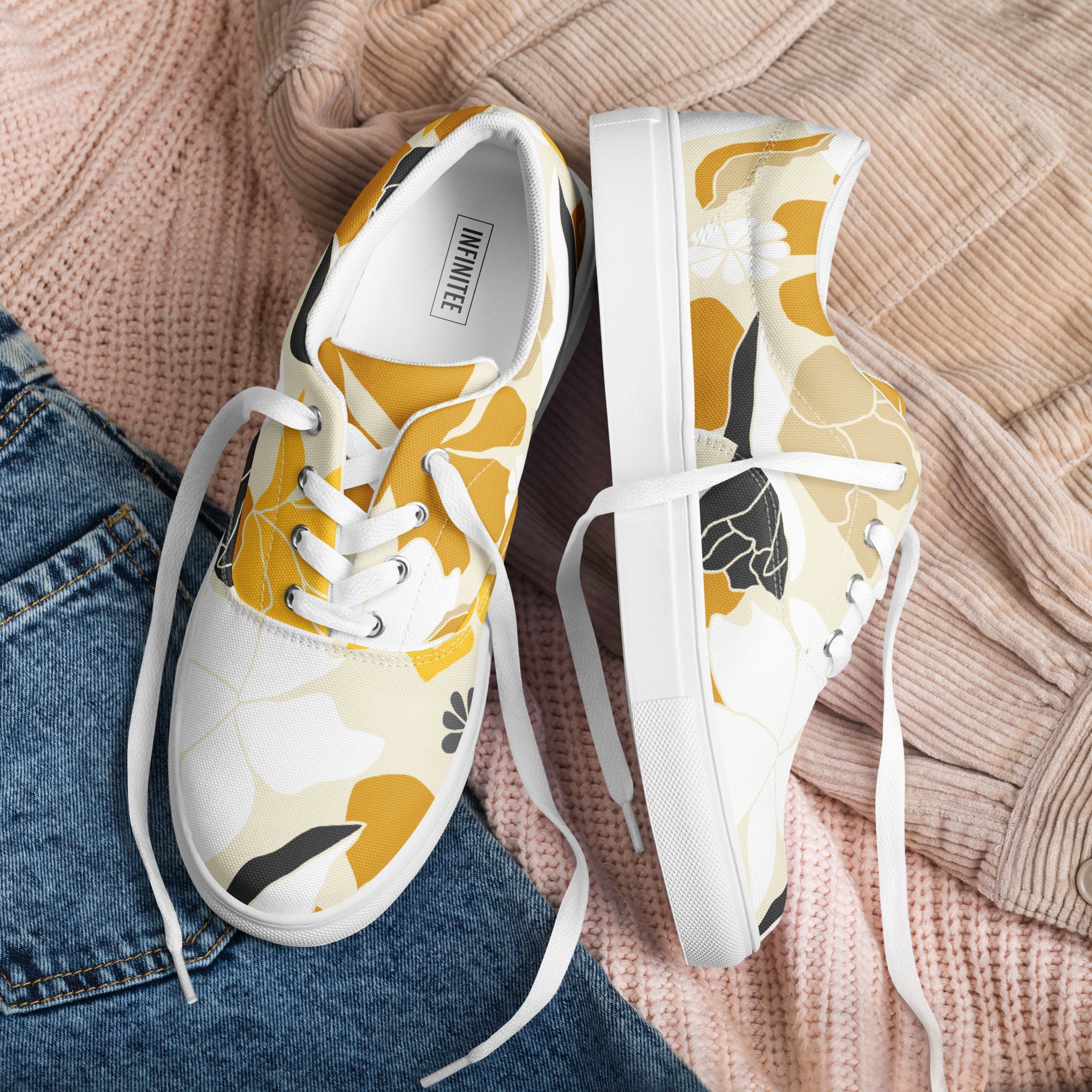 Yellow Leaves - Men’s lace-up canvas shoes Mens Lace Up Canvas Shoes Printed Offshore