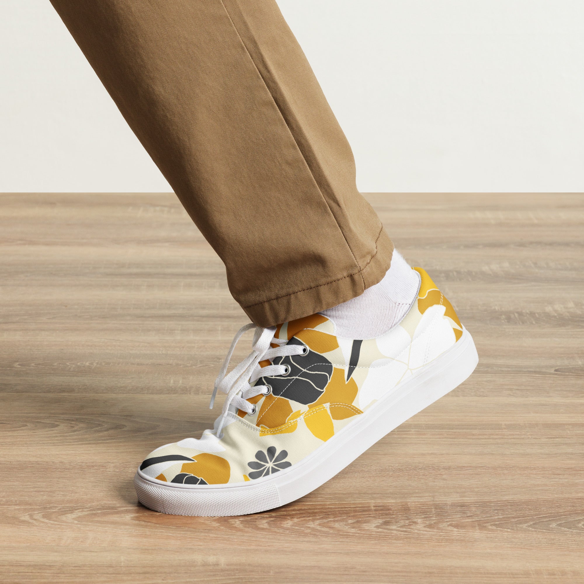 Yellow Leaves - Men’s lace-up canvas shoes Mens Lace Up Canvas Shoes Printed Offshore