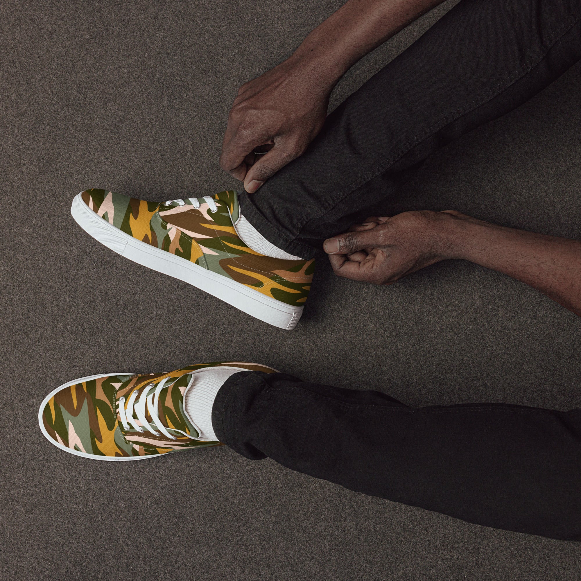 Green And Yellow Comouflage - Men’s lace-up canvas shoes 13 Mens Lace Up Canvas Shoes Printed Offshore