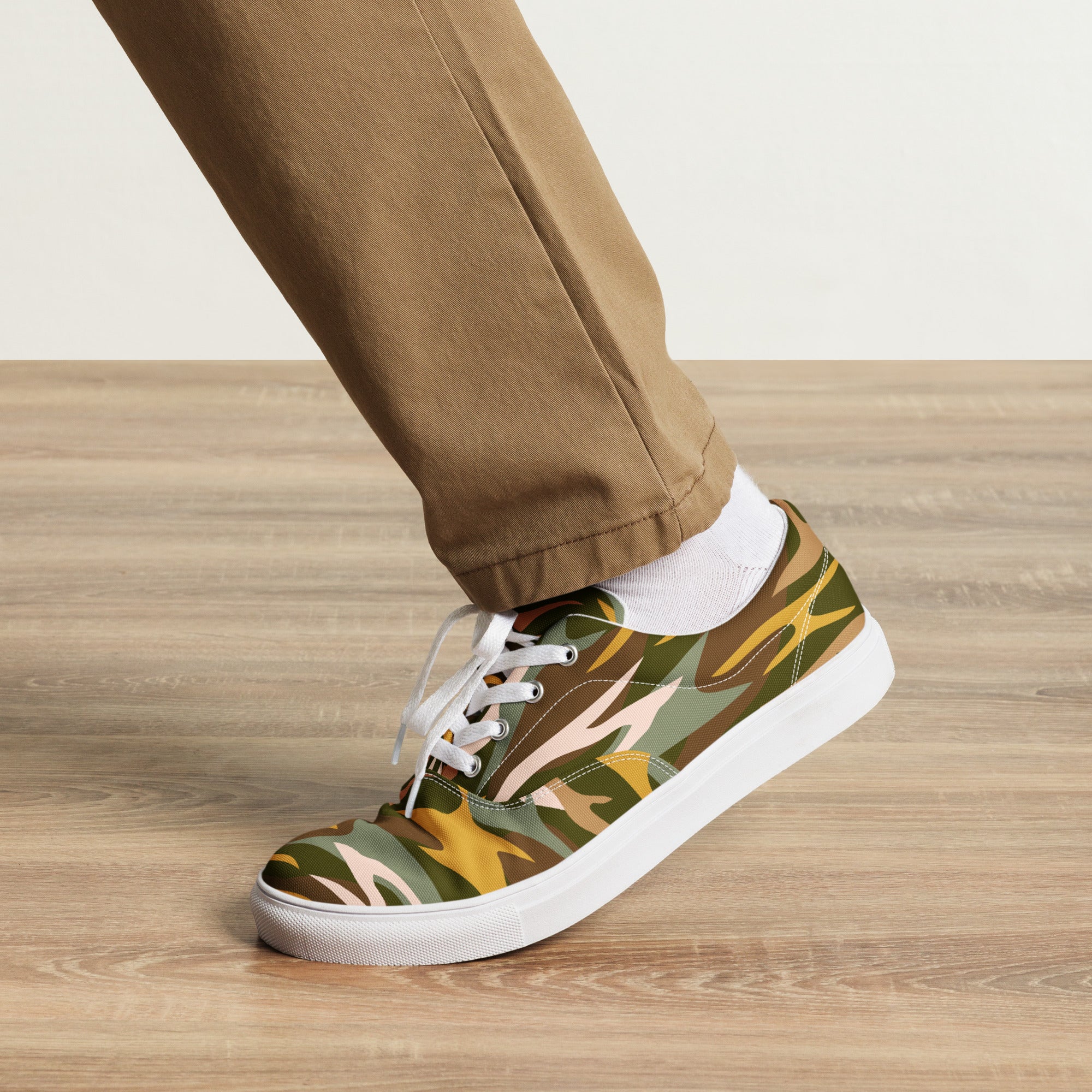 Green And Yellow Comouflage - Men’s lace-up canvas shoes Mens Lace Up Canvas Shoes Printed Offshore