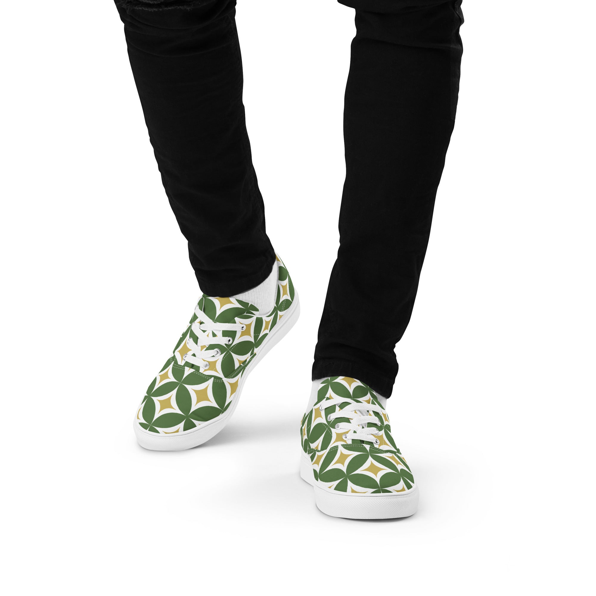 Green Retro Circles - Men’s lace-up canvas shoes Mens Lace Up Canvas Shoes Printed Offshore