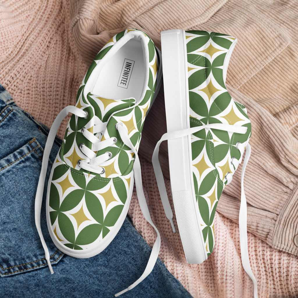 Green Retro Circles - Men’s lace-up canvas shoes Mens Lace Up Canvas Shoes Printed Offshore