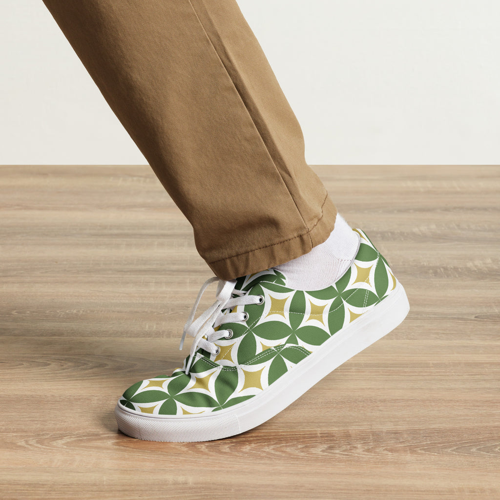 Green Retro Circles - Men’s lace-up canvas shoes Mens Lace Up Canvas Shoes Printed Offshore