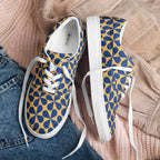 Mustard Blue Geometric - Men’s lace-up canvas shoes Mens Lace Up Canvas Shoes Printed Offshore