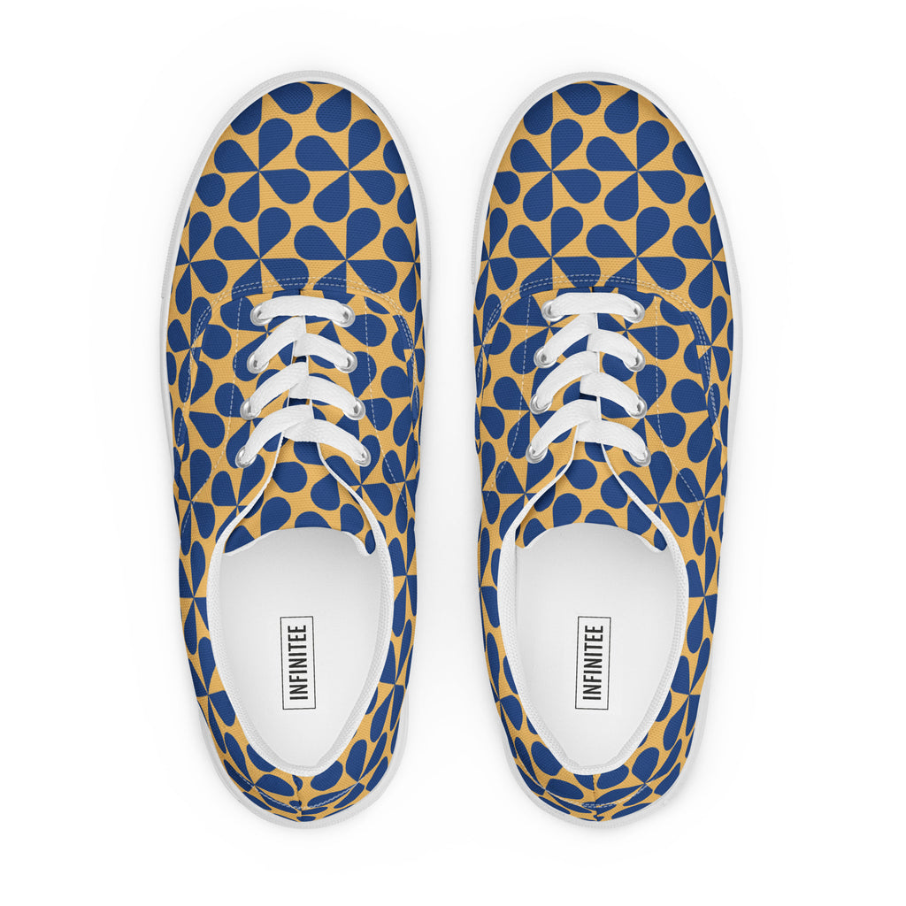 Mustard Blue Geometric - Men’s lace-up canvas shoes Mens Lace Up Canvas Shoes Printed Offshore