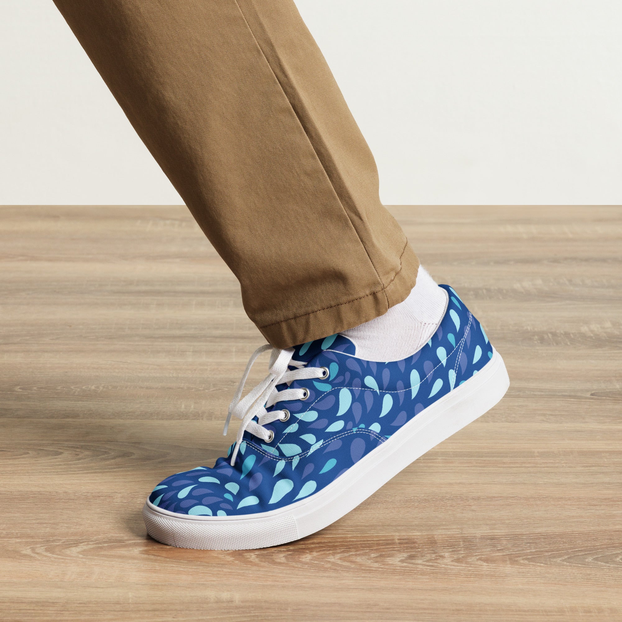 Blue Raindrop - Men’s lace-up canvas shoes Mens Lace Up Canvas Shoes Printed Offshore