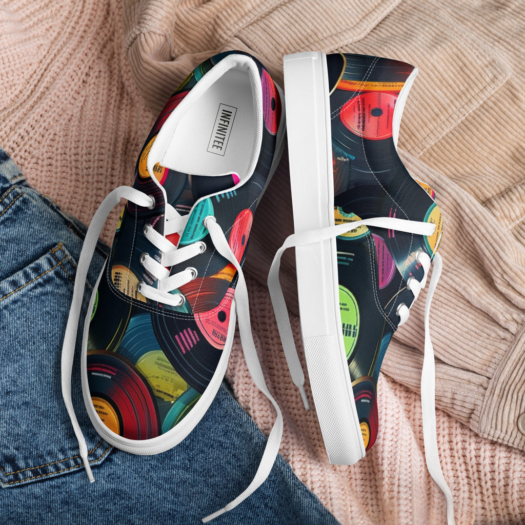 Retro Vinyl Records - Men’s lace-up canvas shoes Mens Lace Up Canvas Shoes Printed Offshore