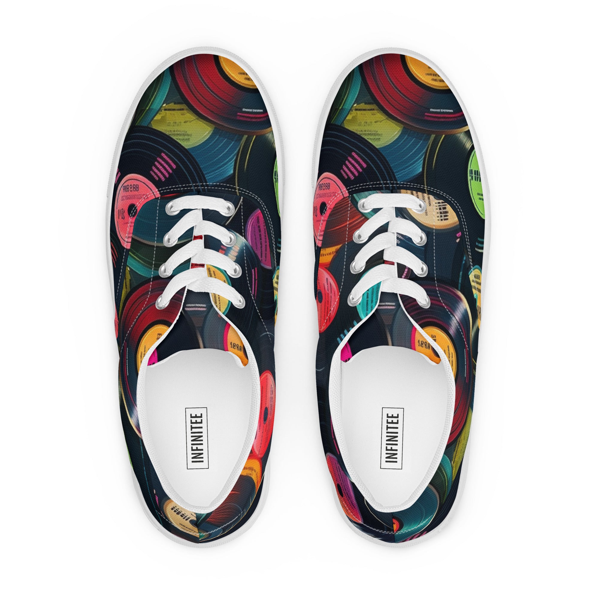 Retro Vinyl Records - Men’s lace-up canvas shoes Mens Lace Up Canvas Shoes Printed Offshore