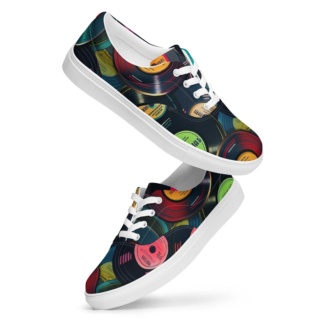 Retro Vinyl Records - Men’s lace-up canvas shoes Mens Lace Up Canvas Shoes Printed Offshore