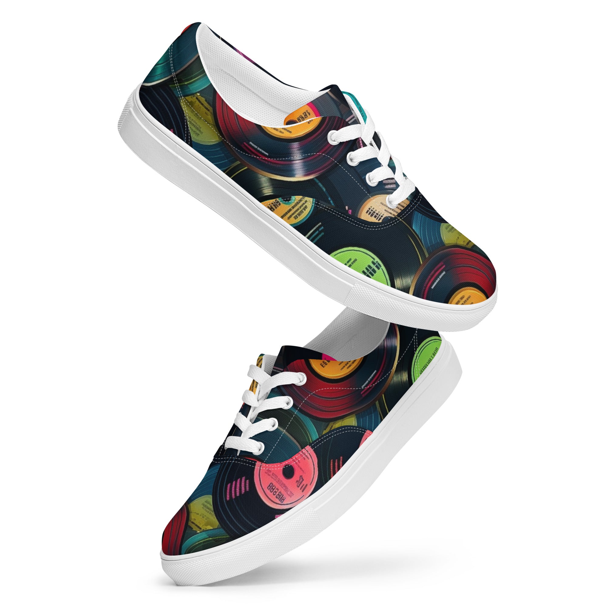 Retro Vinyl Records - Men’s lace-up canvas shoes Mens Lace Up Canvas Shoes Printed Offshore