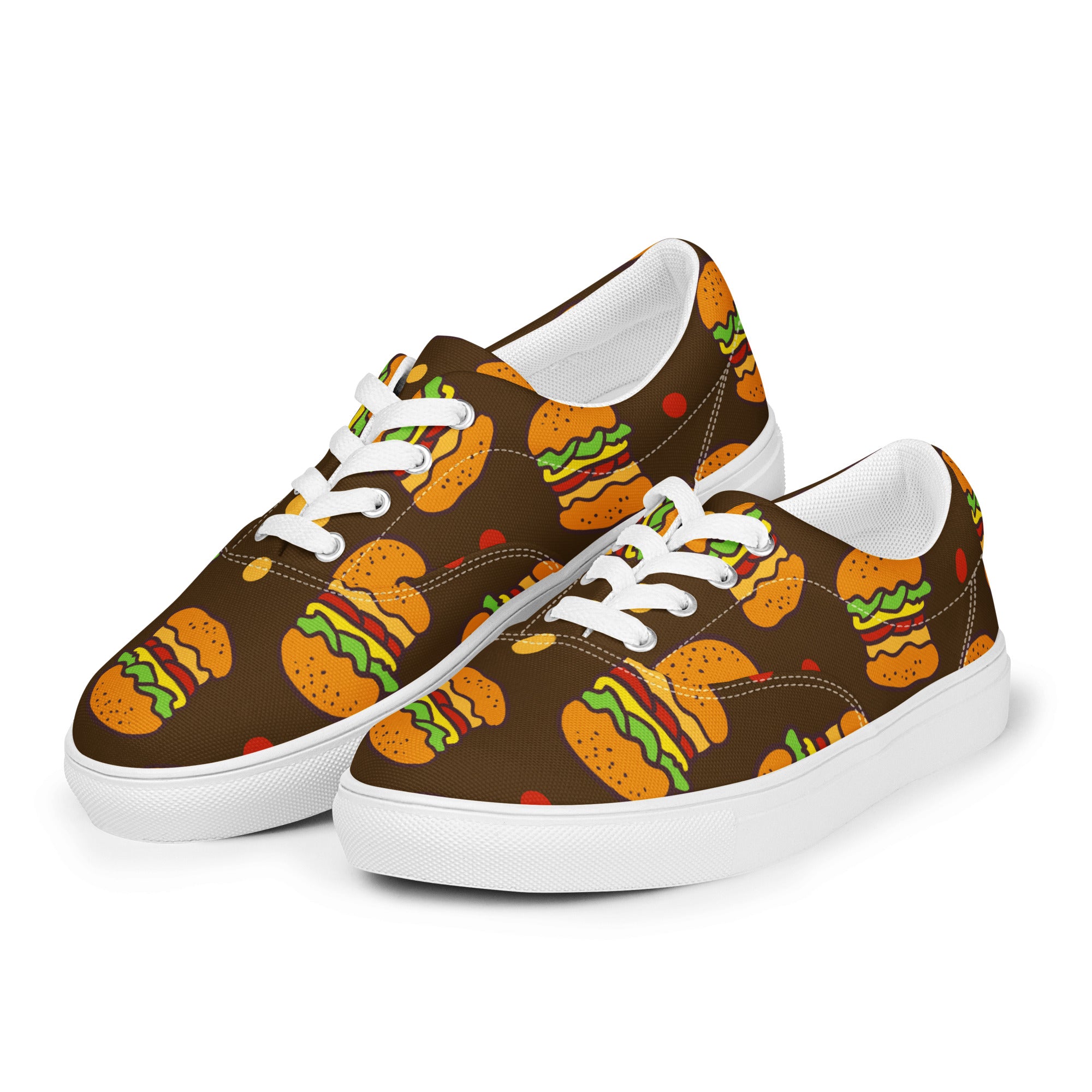 Burgers - Men’s lace-up canvas shoes Mens Lace Up Canvas Shoes Food Printed Offshore