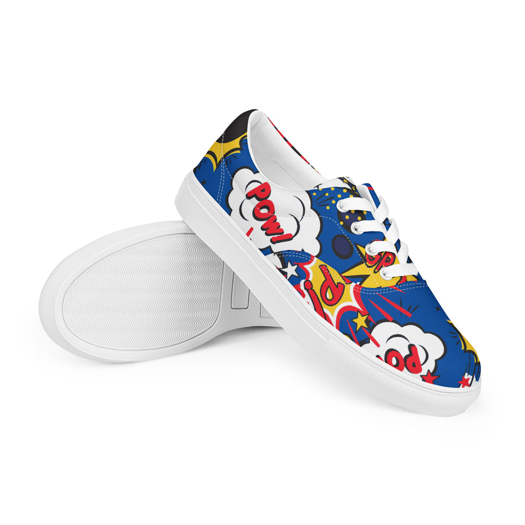 Comic Book Blue - Men’s lace-up canvas shoes Mens Lace Up Canvas Shoes Printed Offshore