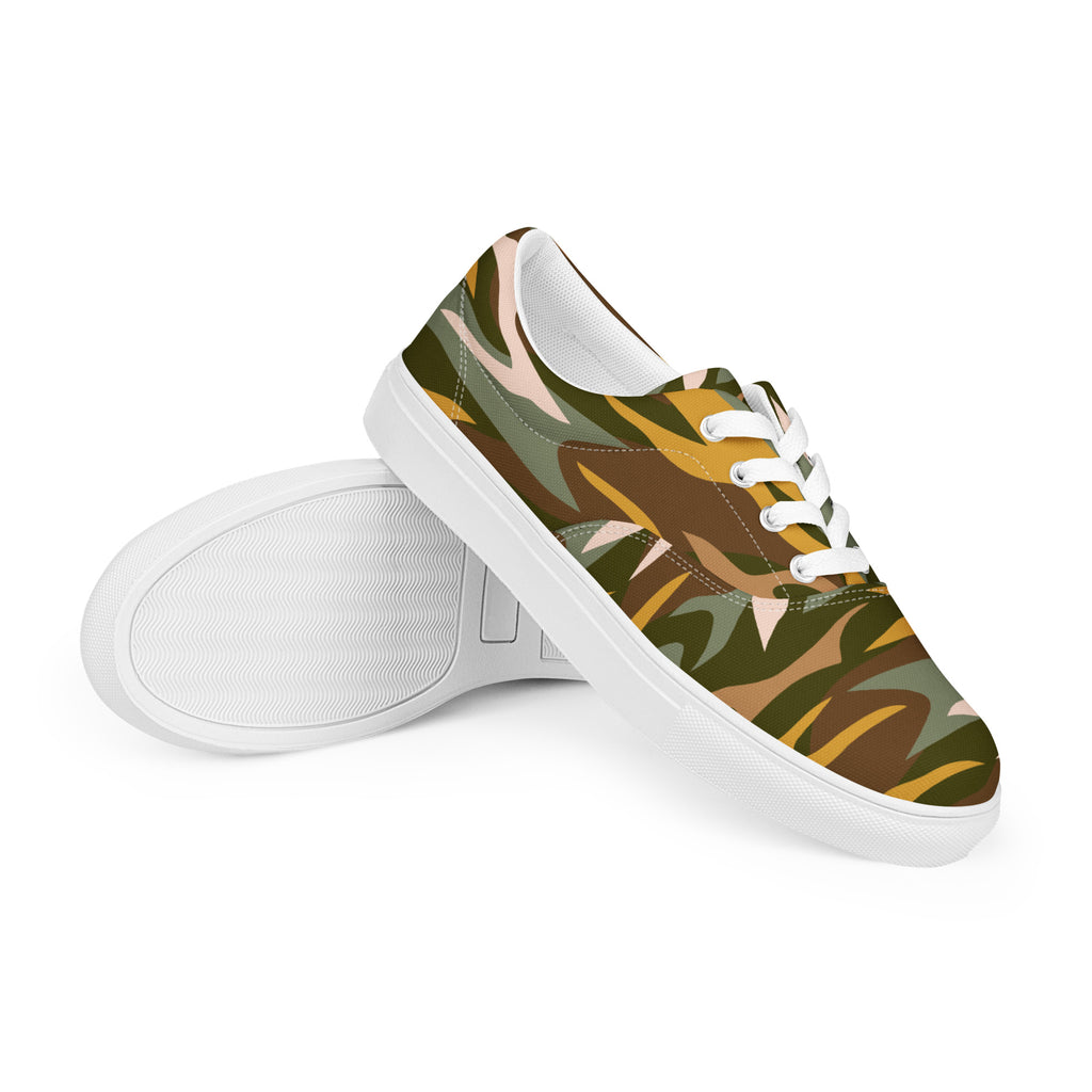 Green And Yellow Comouflage - Men’s lace-up canvas shoes Mens Lace Up Canvas Shoes Printed Offshore