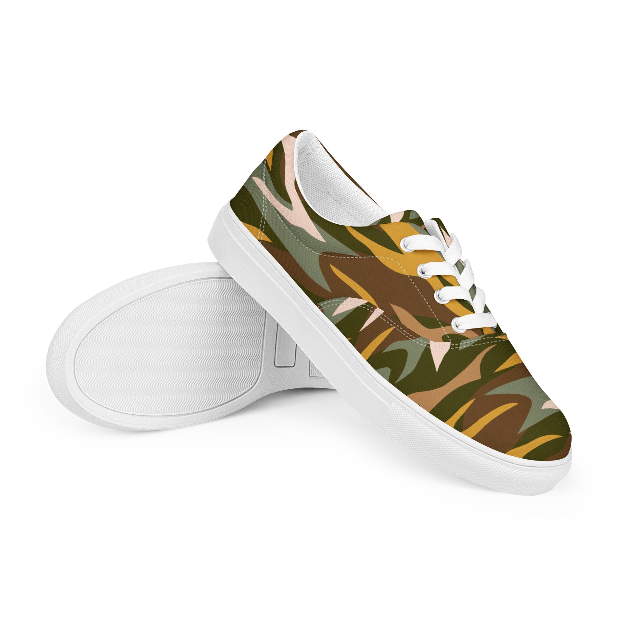 Green And Yellow Comouflage - Men’s lace-up canvas shoes Mens Lace Up Canvas Shoes Printed Offshore