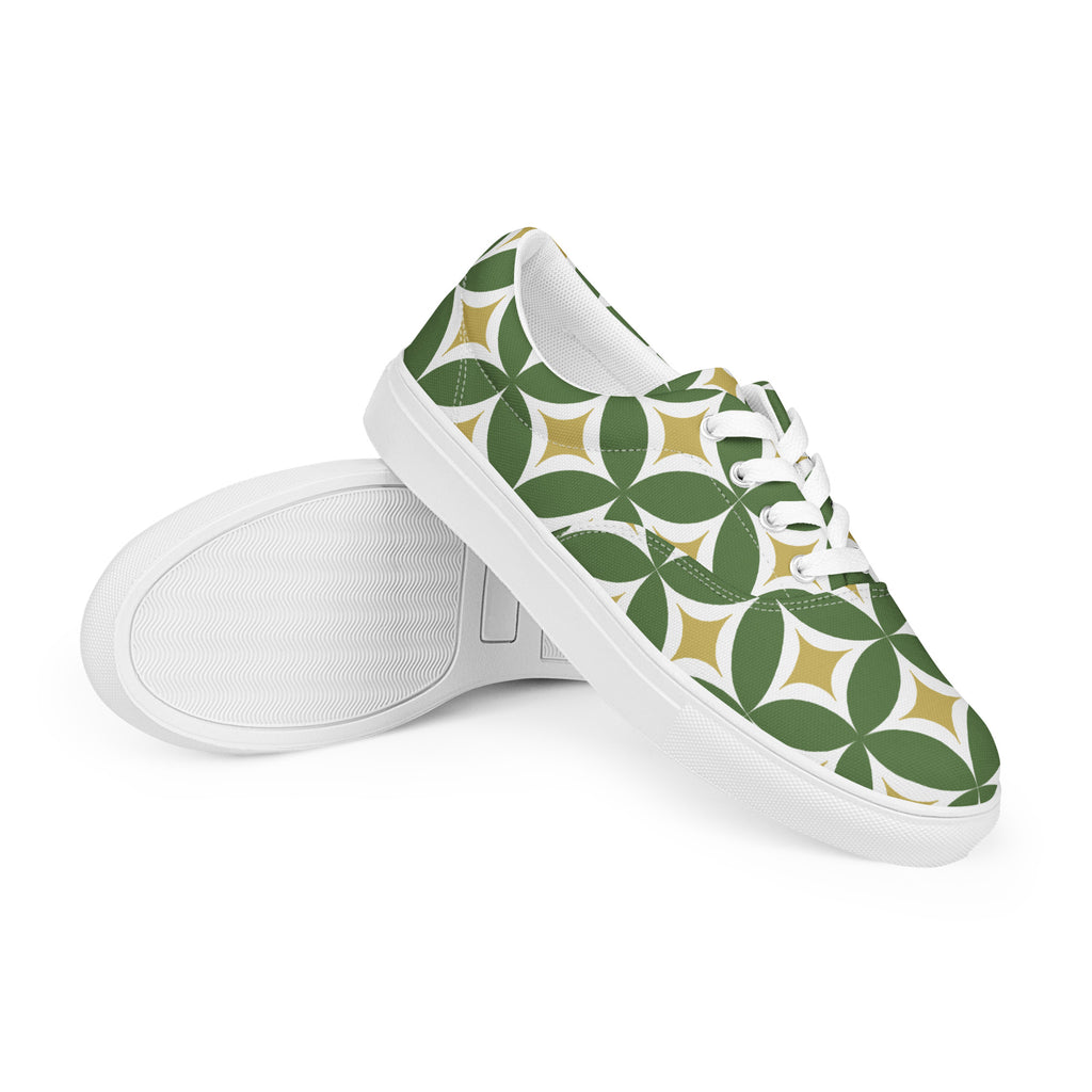 Green Retro Circles - Men’s lace-up canvas shoes Mens Lace Up Canvas Shoes Printed Offshore