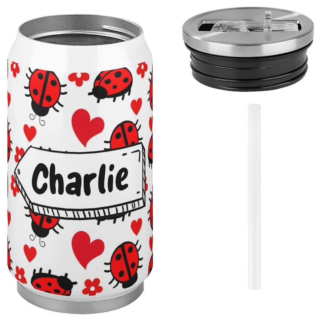 Personalised Ladybugs 300ml Stainless Steel Can Shaped Tumbler With Straw Lid Personalised 300ml Can Shaped Tumbler animal Printed Offshore
