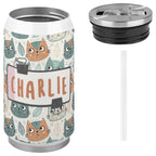 Personalised Cute Cat Faces 300ml Stainless Steel Can Shaped Tumbler With Straw Lid Personalised 300ml Can Shaped Tumbler animal Printed Offshore