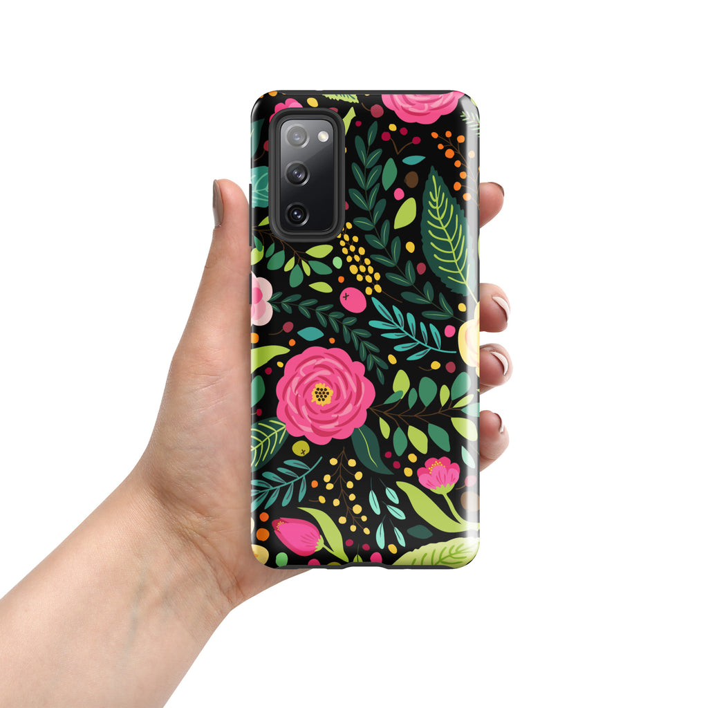 Bright Floral On Black Tough case for Samsung® Glossy Samsung Galaxy S20 FE Samsung Tough Phone Case Globally Fulfilled Plants