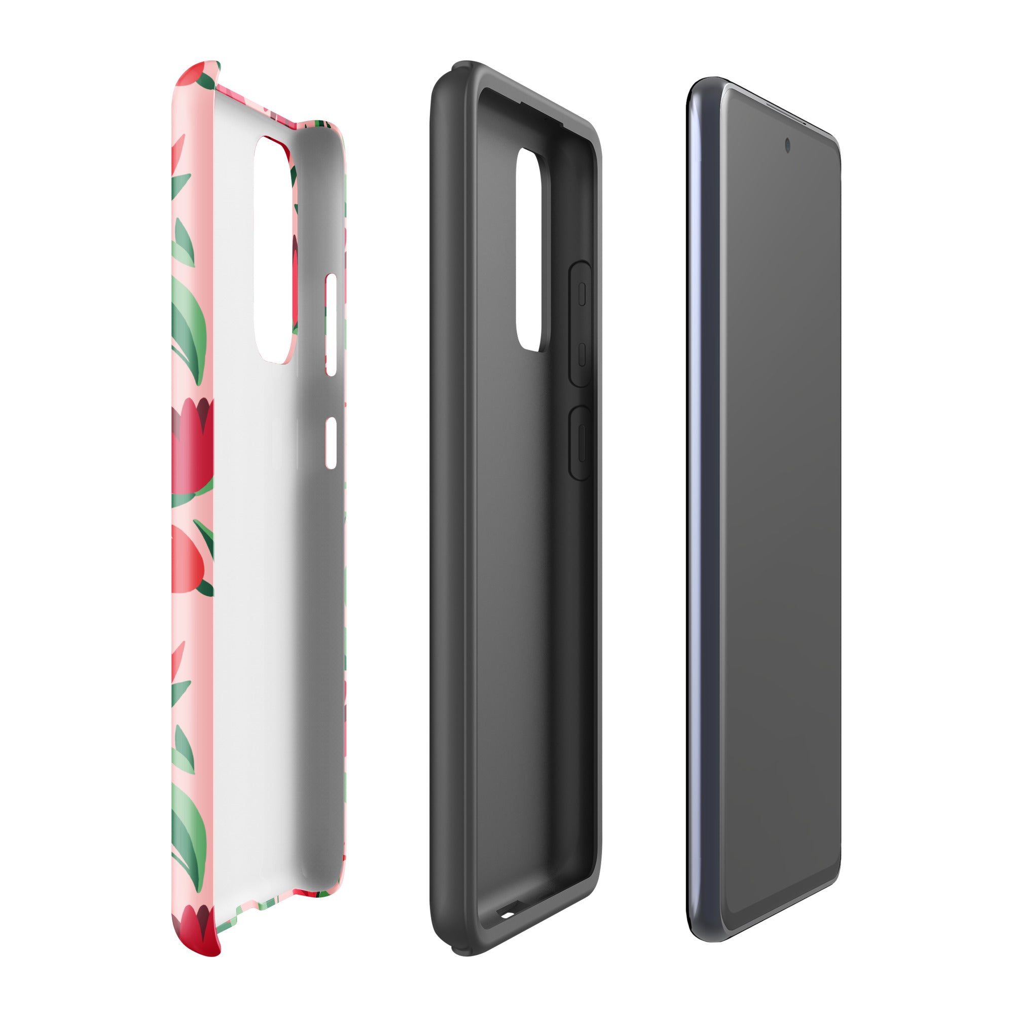 Red Flowers On Pink - Tough case for Samsung® Glossy Samsung Galaxy S20 FE Samsung Tough Phone Case Globally Fulfilled Plants