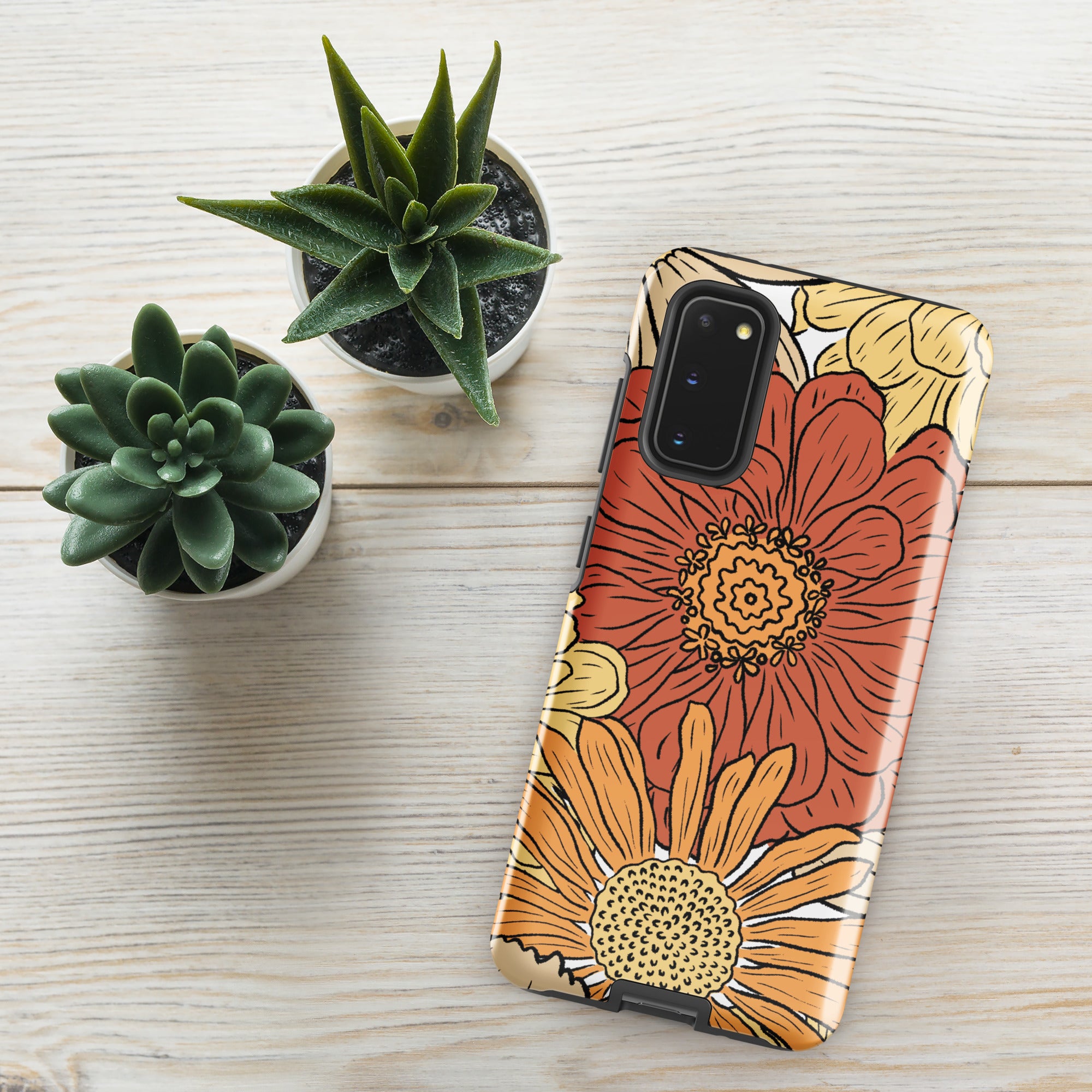 Vintage Orange Floral Tough case for Samsung® Glossy Samsung Galaxy S20 Samsung Tough Phone Case Globally Fulfilled Plants Retro