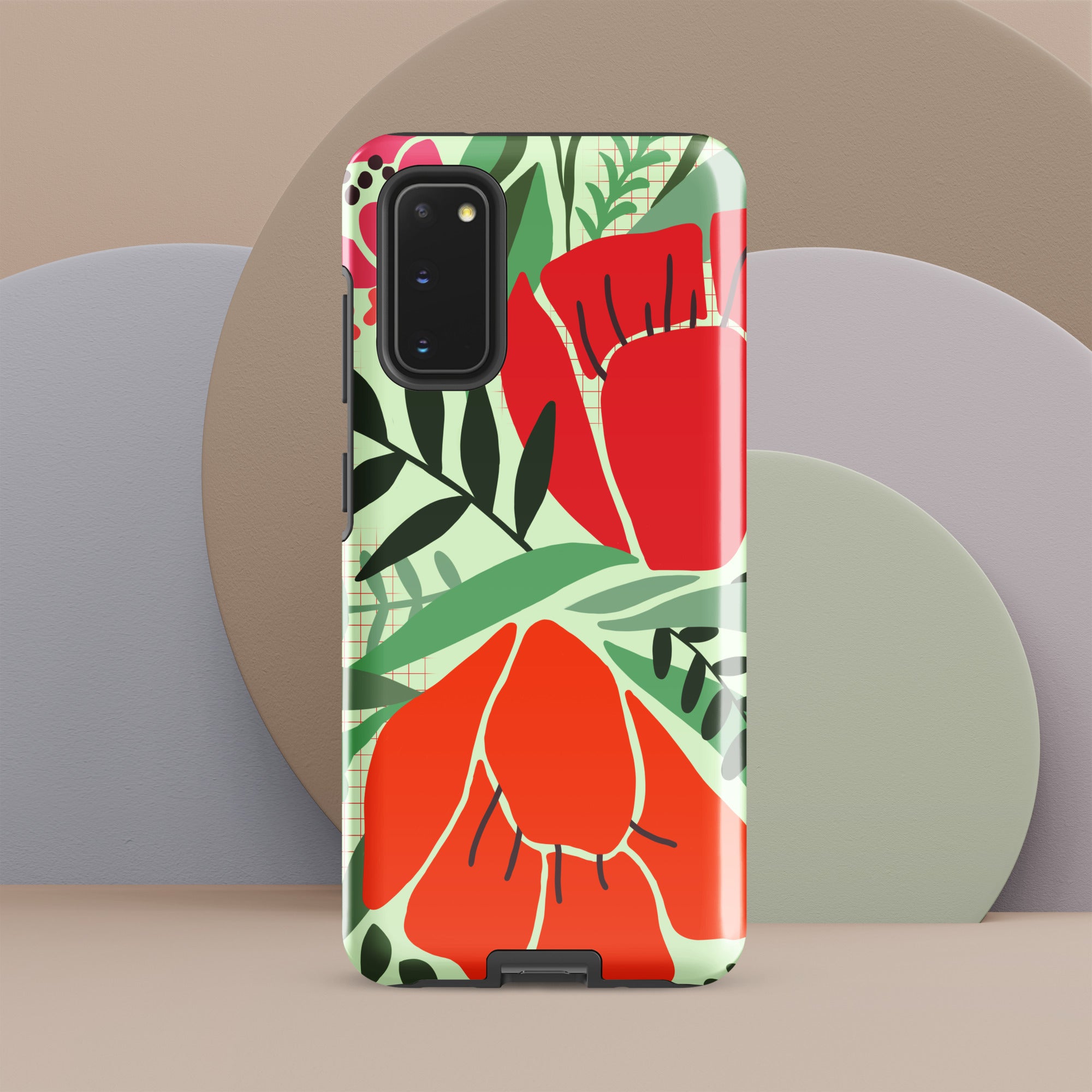 Red Flowers - Tough case for Samsung® Glossy Samsung Galaxy S20 Samsung Tough Phone Case Globally Fulfilled Plants