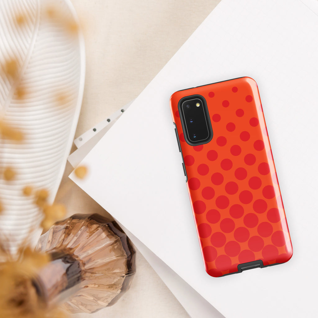 Red Circles On Orange Tough case for Samsung® Glossy Samsung Galaxy S20 Samsung Tough Phone Case Globally Fulfilled