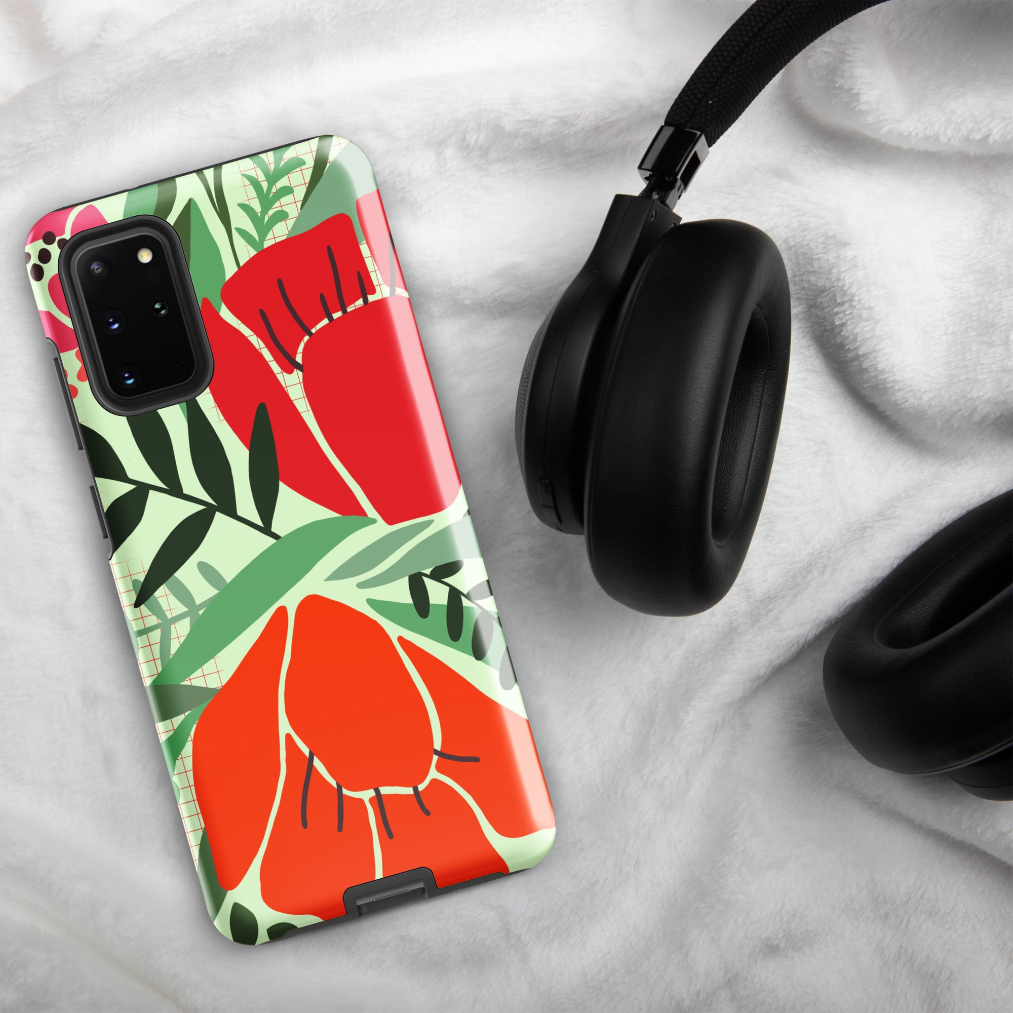 Red Flowers - Tough case for Samsung® Glossy Samsung Galaxy S20 Plus Samsung Tough Phone Case Globally Fulfilled Plants