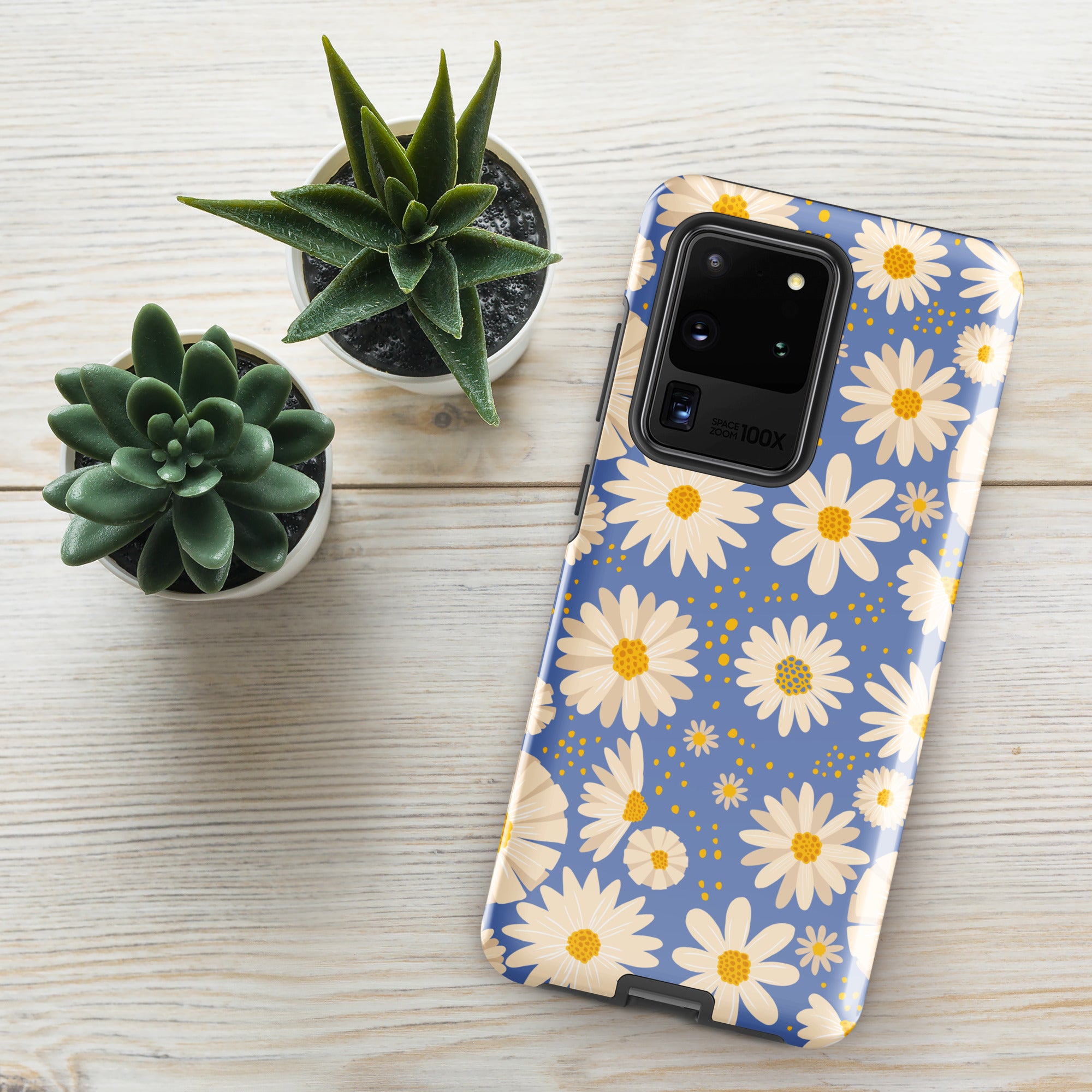 Daisies on Blue - Tough case for Samsung® Glossy Samsung Galaxy S20 Ultra Samsung Tough Phone Case Globally Fulfilled Plants