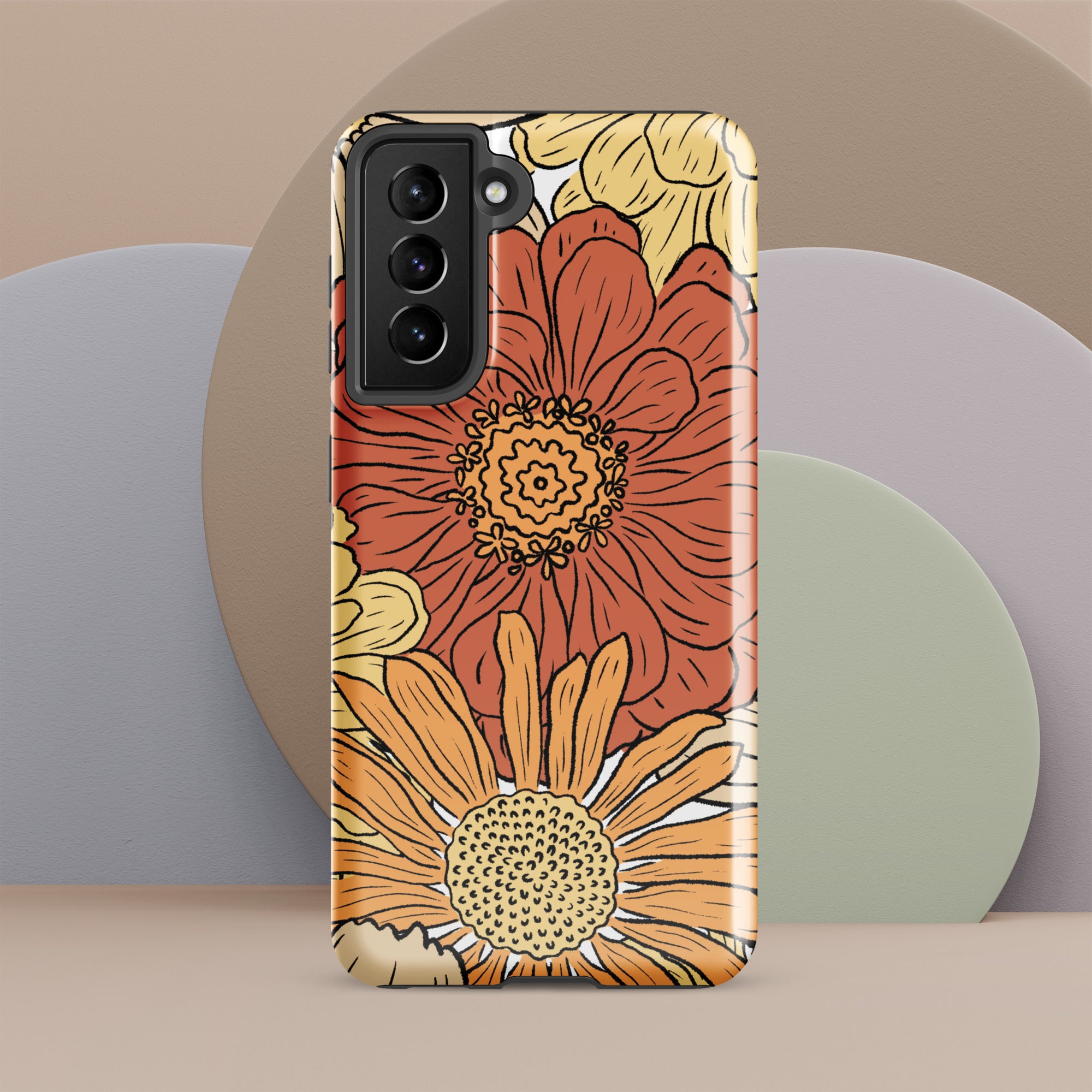 Vintage Orange Floral Tough case for Samsung® Glossy Samsung Galaxy S21 FE Samsung Tough Phone Case Globally Fulfilled Plants Retro