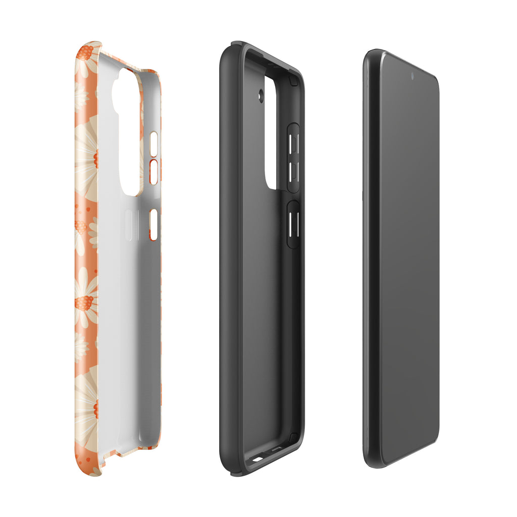 Daisies On Orange Tough case for Samsung® Glossy Samsung Galaxy S21 Samsung Tough Phone Case Globally Fulfilled Plants