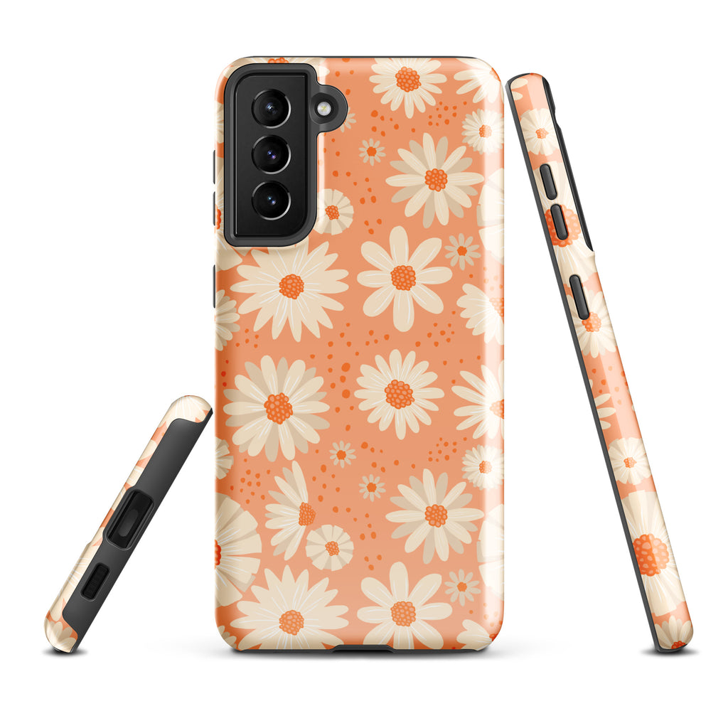 Daisies On Orange Tough case for Samsung® Glossy Samsung Galaxy S21 Plus Samsung Tough Phone Case Globally Fulfilled Plants
