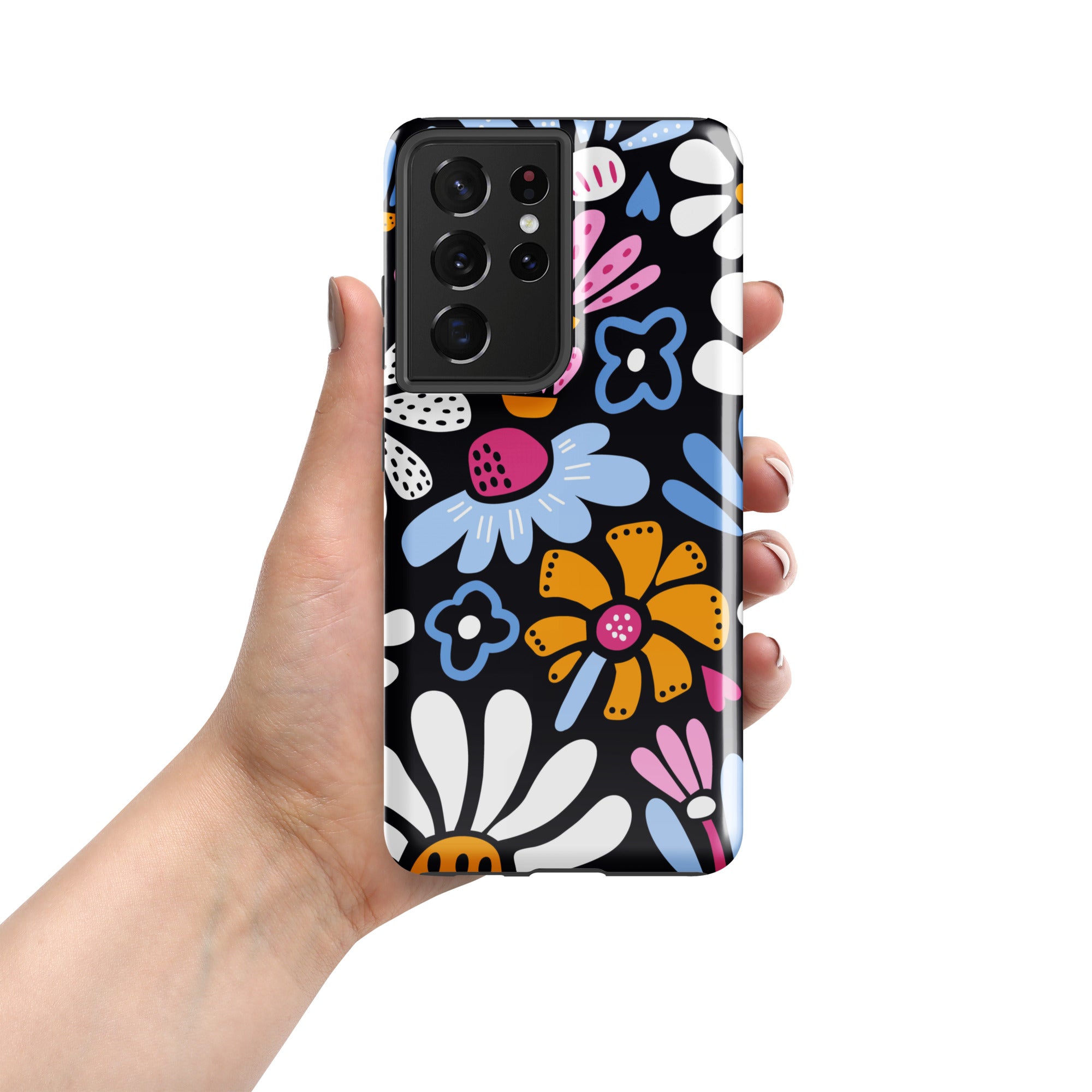 Graphic Flowers On Black Tough case for Samsung® Glossy Samsung Galaxy S21 Ultra Samsung Tough Phone Case Globally Fulfilled Plants