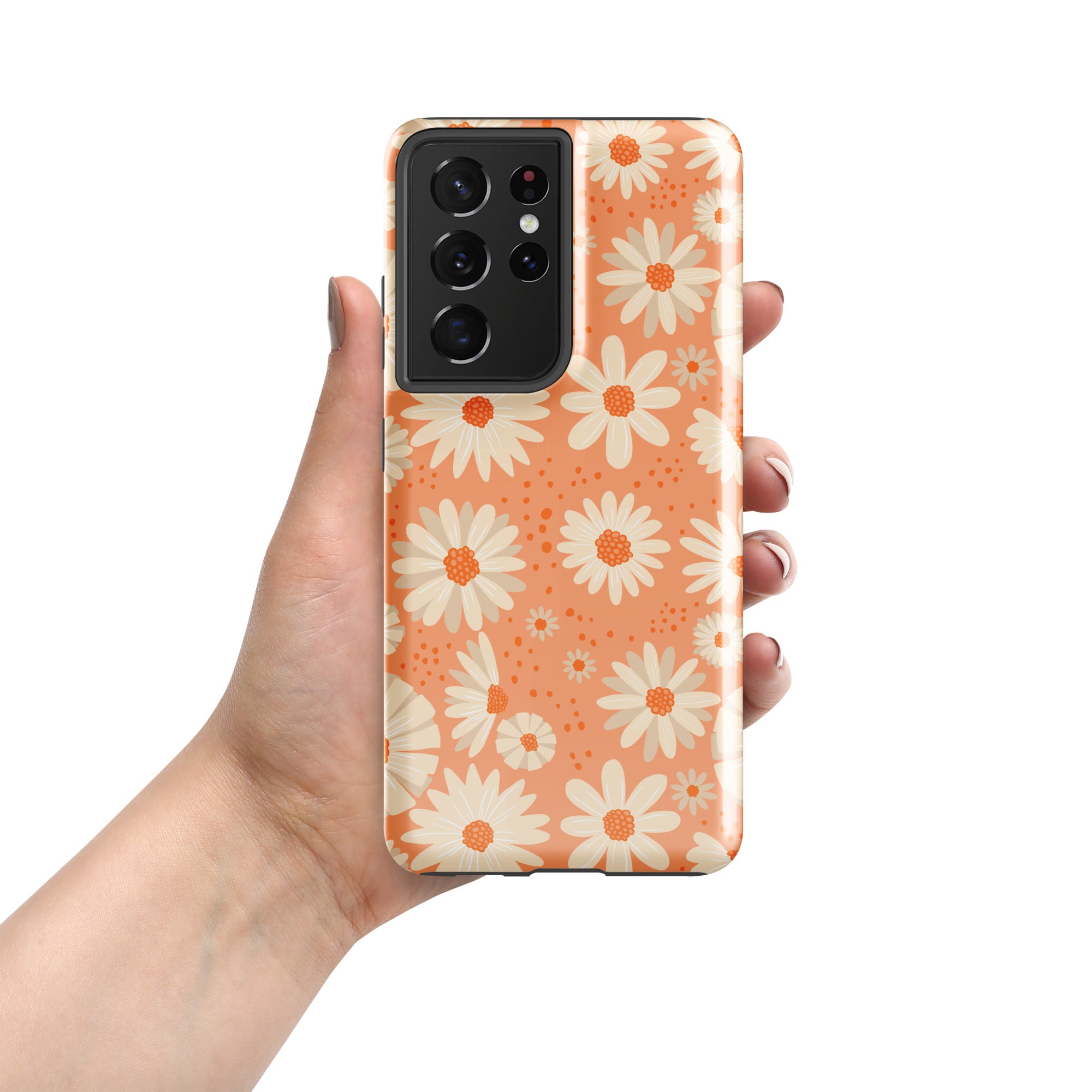 Daisies On Orange - Tough case for Samsung® Glossy Samsung Galaxy S21 Ultra Samsung Tough Phone Case Globally Fulfilled Plants