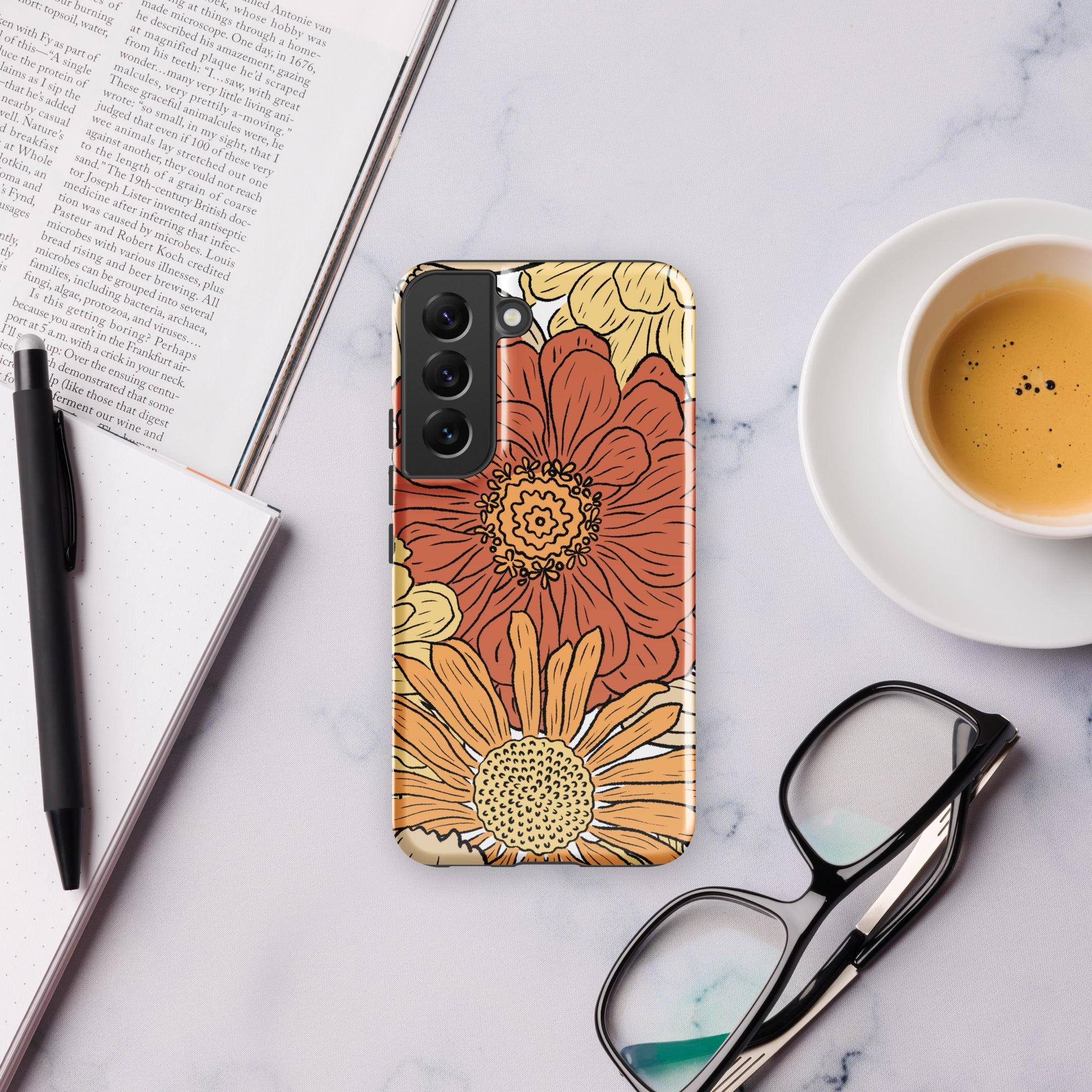 Vintage Orange Floral Tough case for Samsung® Glossy Samsung Galaxy S22 Samsung Tough Phone Case Globally Fulfilled Plants Retro