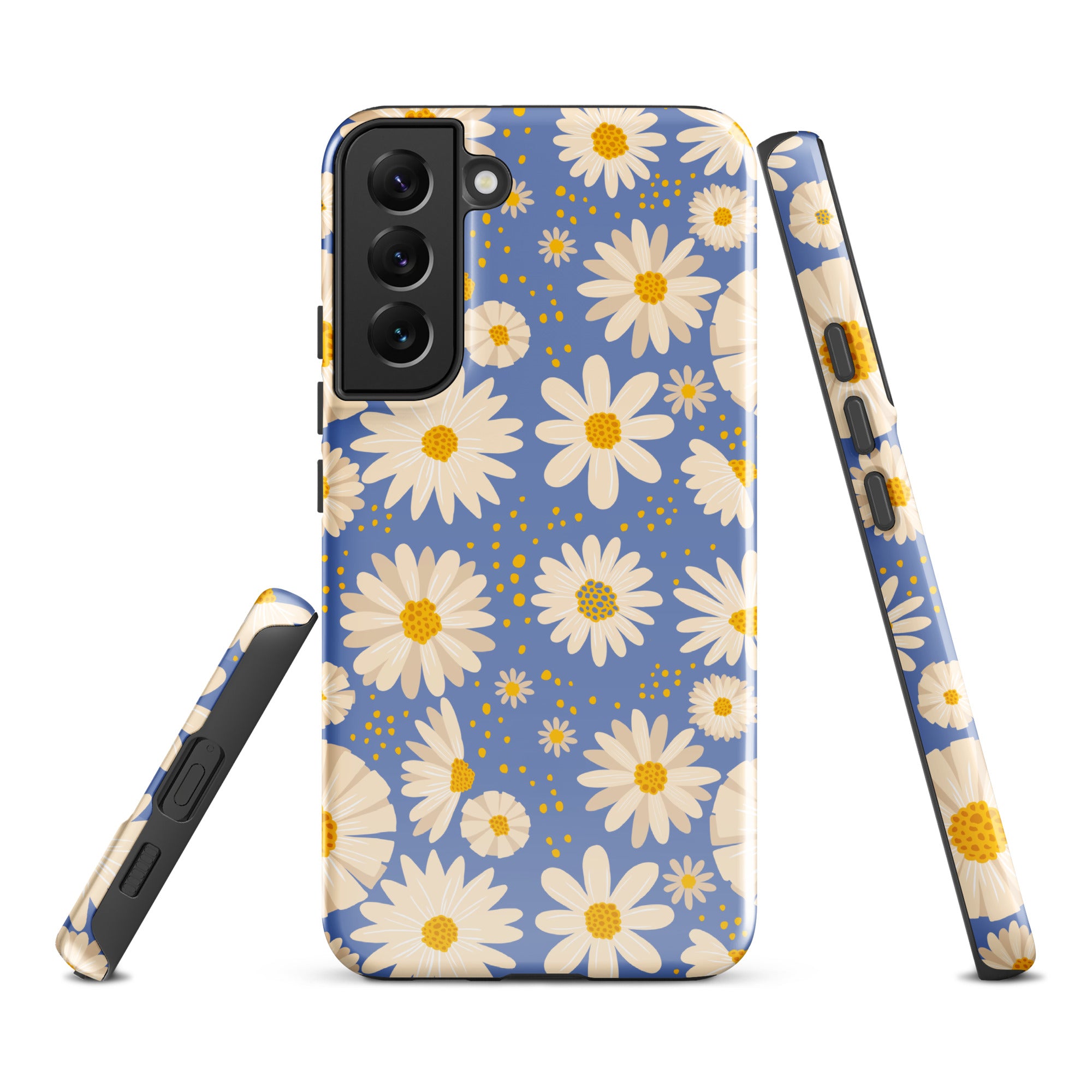 Daisies on Blue - Tough case for Samsung® Glossy Samsung Galaxy S22 Plus Samsung Tough Phone Case Globally Fulfilled Plants