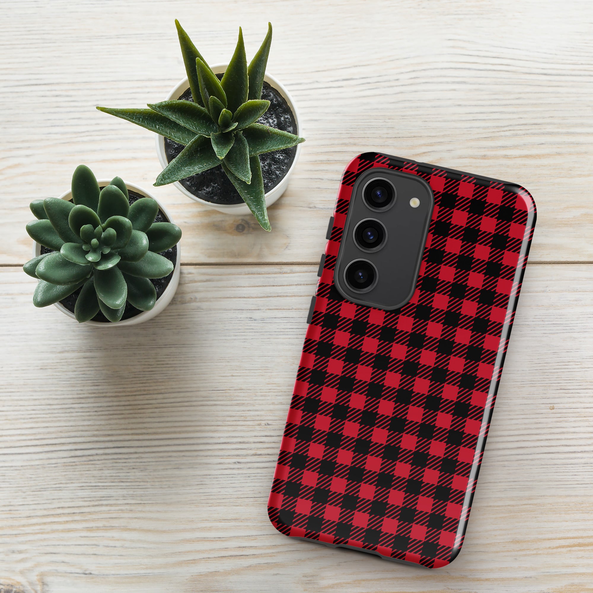Red And Black Check Tough case for Samsung® Glossy Samsung Galaxy S23 Samsung Tough Phone Case Globally Fulfilled