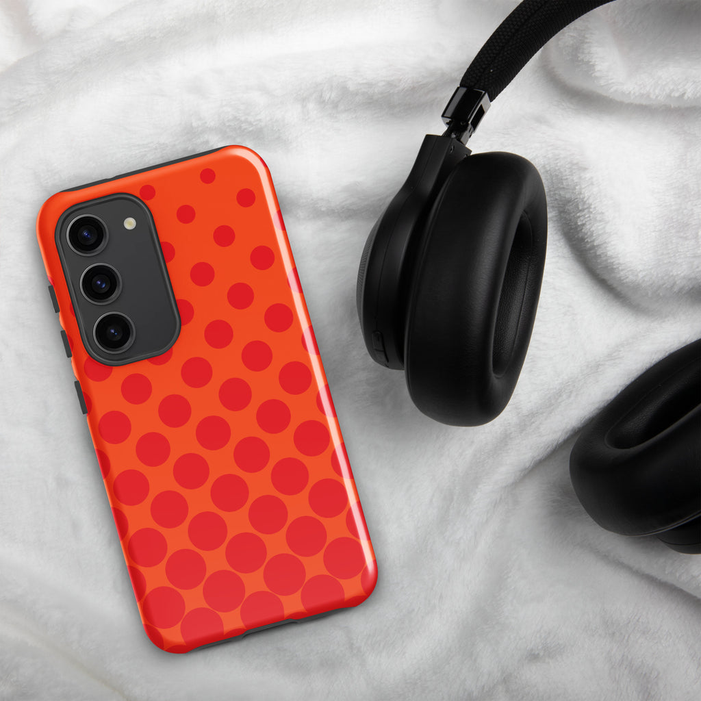 Red Circles On Orange Tough case for Samsung® Glossy Samsung Galaxy S23 Samsung Tough Phone Case Globally Fulfilled